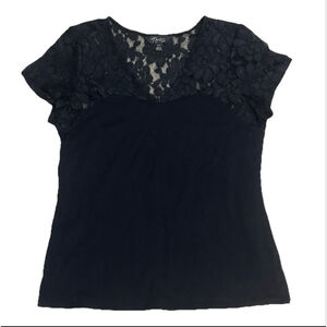 Women's Thalia Sodi Top Size L Black Flower Lace